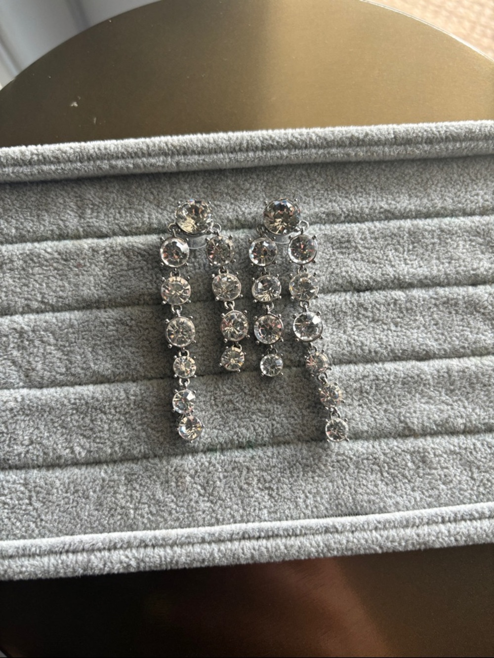 Silver Crystal Linear Drop Earrings - Clear Rhinestone Dangle